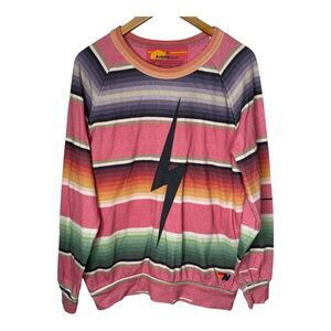 Aviator Nation Serape Stripe Bolt Stitch Sweatshirt XL Pink Multicolor USA Made